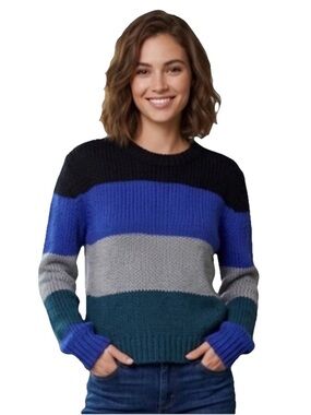 One Grey Day Colorblock Women’s Grey Blue Black Sweater Size Small